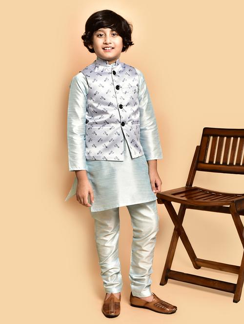boys solid mandarin neck kurta pyjama ethnic jacket set - 21787283 - Very Small Image - 1
