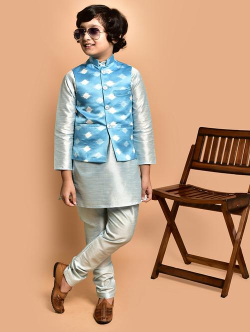 boys solid mandarin neck kurta pyjama ethnic jacket set - 21787284 - Very Small Image - 1