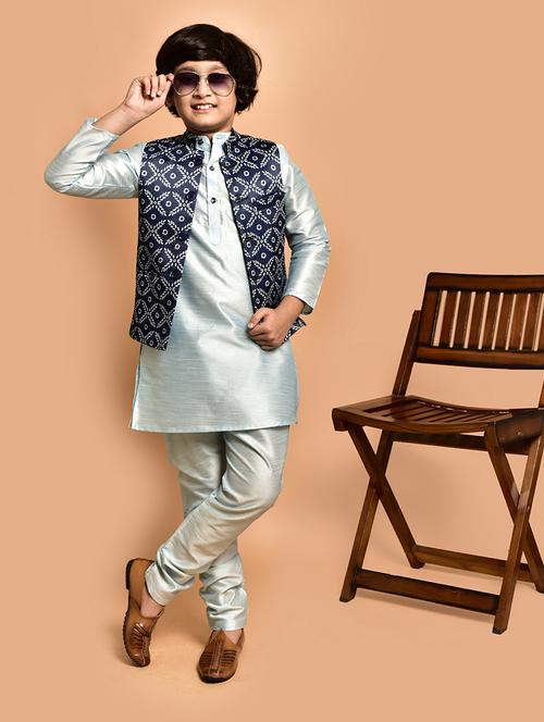 boys solid mandarin neck kurta pyjama ethnic jacket set - 21787286 - Very Small Image - 1