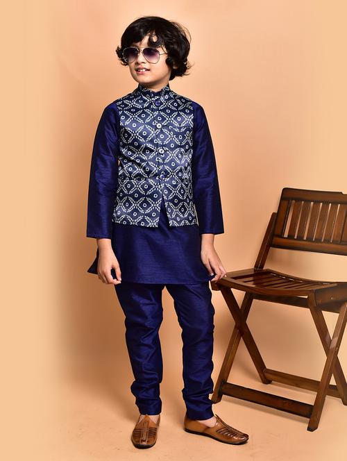 boys solid mandarin neck kurta pyjama ethnic jacket set - 21787297 - Very Small Image - 1