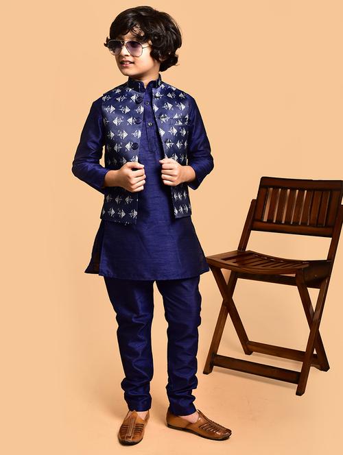 boys solid mandarin neck kurta pyjama ethnic jacket set - 21787299 - Very Small Image - 1