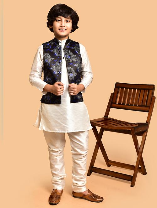 boys solid mandarin neck kurta pyjama ethnic jacket set - 21787307 - Very Small Image - 1