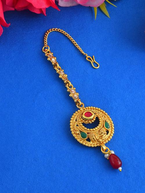 women gold brass single teeka maang teeka - 21788855 - Very Small Image - 1