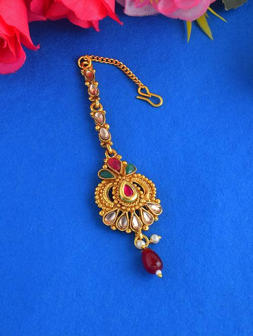 women gold brass single teeka maang teeka - 21788856 - Very Small Image - 1