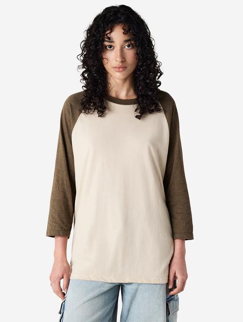 women color block three quater sleeve t-shirt - 21789192 - Very Small Image - 1