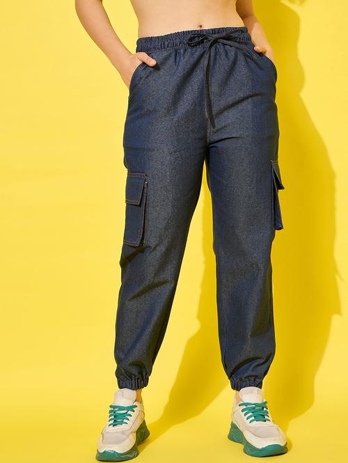 women solid high rise denim cargo - 21789974 - Very Small Image - 1