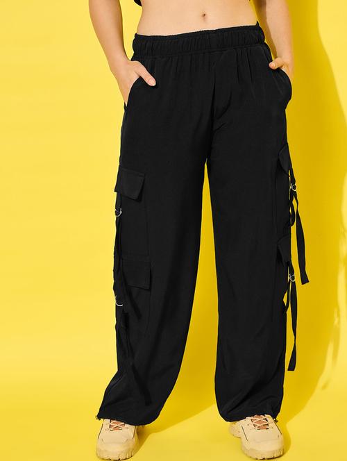 women solid mid rise relaxed fit cargo - 21789977 - Very Small Image - 1