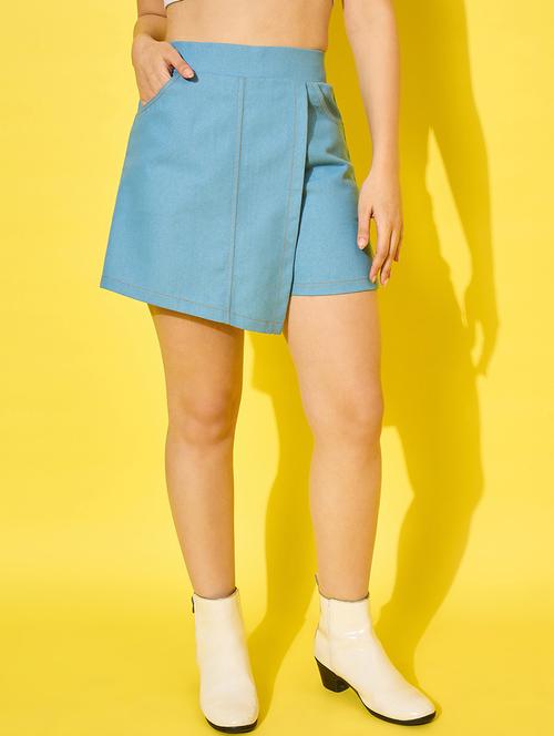 women solid high rise denim skorts  - 21789983 - Very Small Image - 1