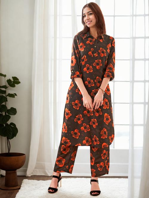 women floral print collared kurta pant set - 21790001 - Very Small Image - 1
