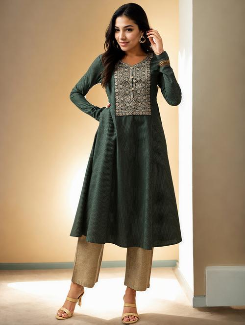 women embroidered long sleeve kurta pant set - 21790047 - Very Small Image - 1
