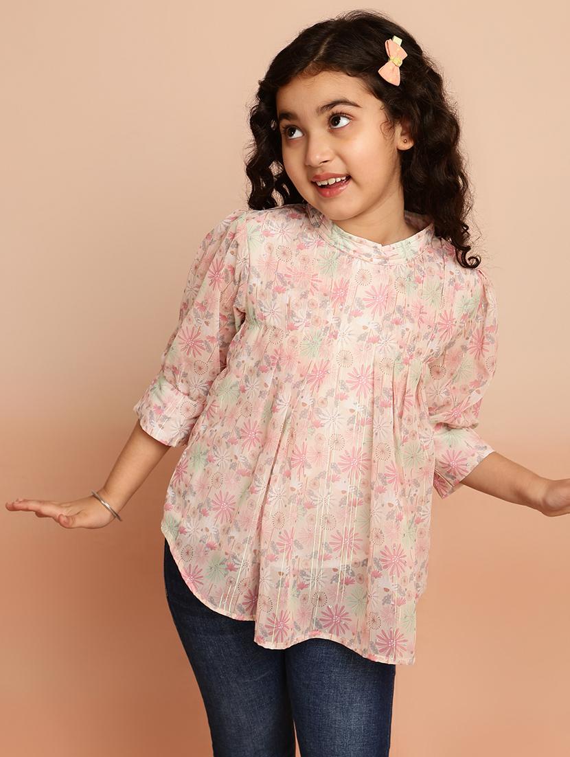 girls printed three quarter sleeve top - 21790937 - Standard Image - 1