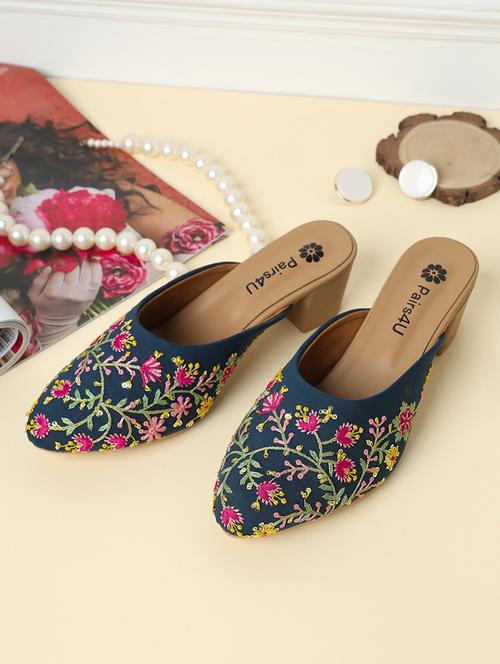women embroidered block heel mules - 21791334 - Very Small Image - 1