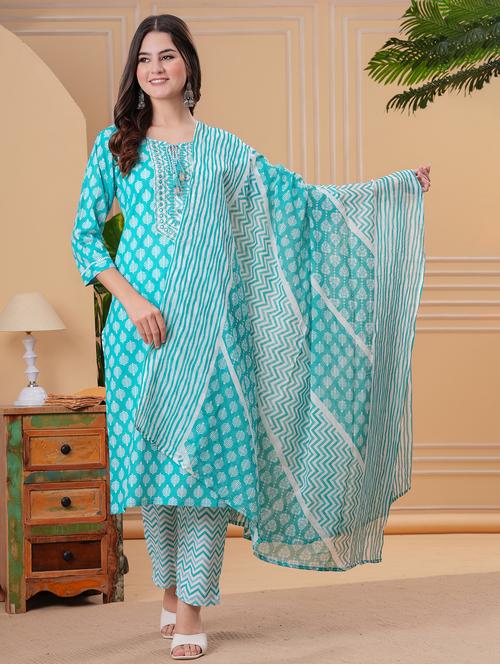 women three quarter sleeve kurta pant with dupatta set - 21791373 - Very Small Image - 1