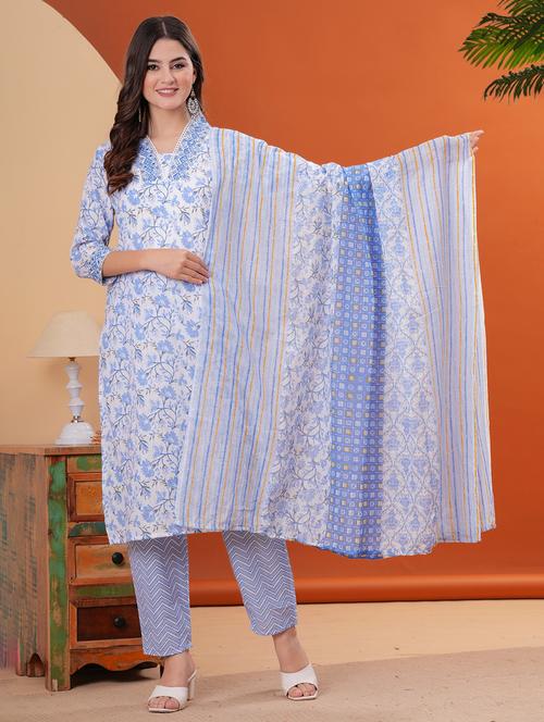 women three quarter sleeve kurta pant with dupatta set - 21791376 - Very Small Image - 1