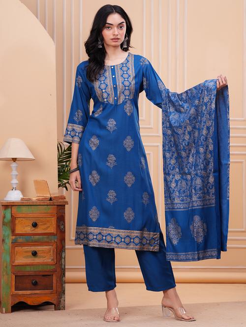 women three quarter sleeve kurta pant with dupatta set - 21791380 - Very Small Image - 1