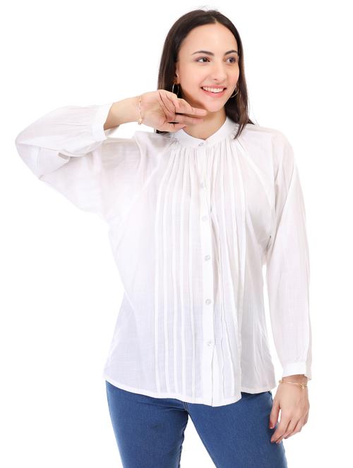 women solid mandarin neck long sleeves shirt - 21791415 - Very Small Image - 1
