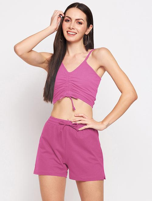 women purple solid crop top & shorts co-ord set - 21793247 - Very Small Image - 1