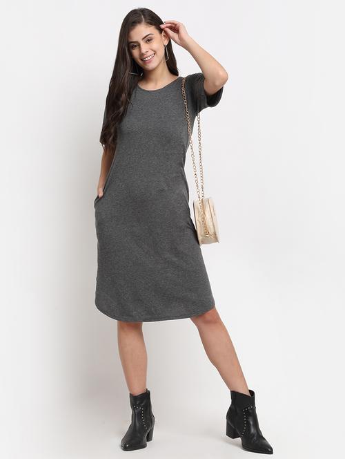 women solid short sleeves shift dress - 21793271 - Very Small Image - 1