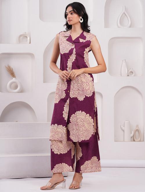 women printed sleeveless kurta palazzo set - 21793424 - Very Small Image - 1