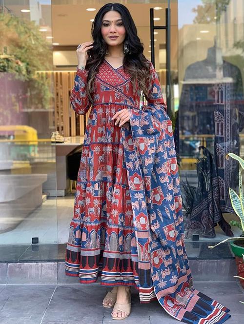 women printed long sleeve kurta pant with dupatta set - 21794469 - Very Small Image - 1