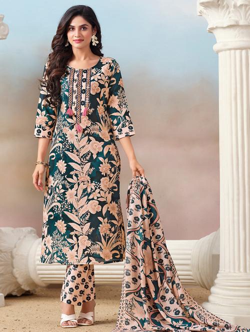 women three quarter sleeve kurta pant with dupatta set - 21794608 - Very Small Image - 1