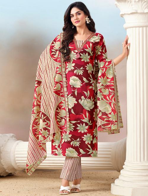 women three quarter sleeve kurta pant with dupatta set - 21794612 - Very Small Image - 1