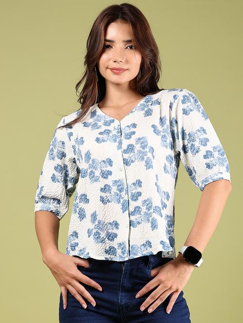 women off white printed elbow sleeve top - 21794721 - Very Small Image - 1