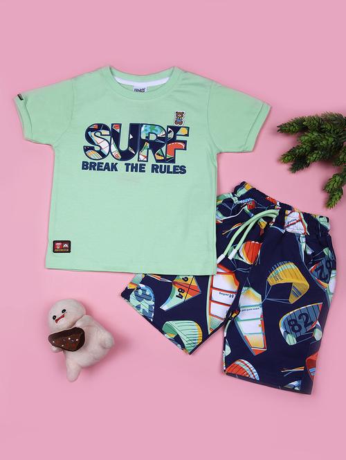 boys printed t-shirt & shorts casual wear set - 21794741 - Very Small Image - 1