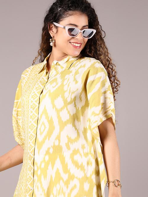 women printed collared kimono sleeve shirt style top - 21794950 - Very Small Image - 1