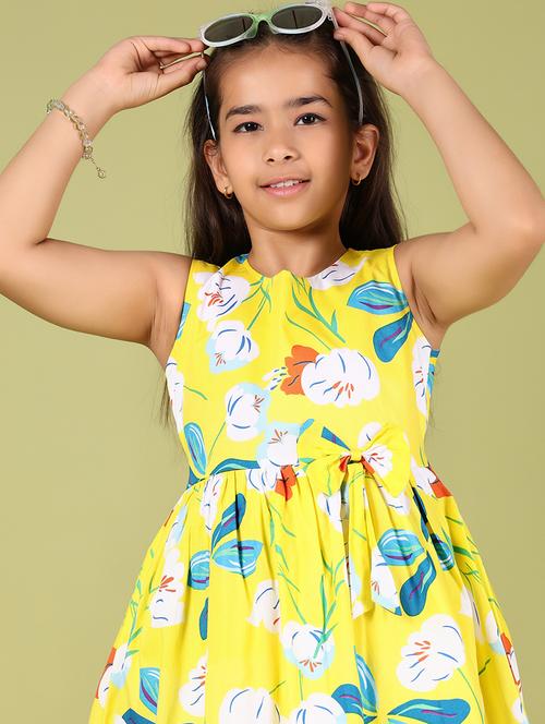 girls floral printed round neck sleeveless frock - 21794997 - Very Small Image - 1