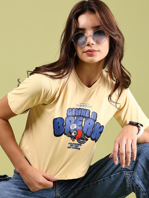 women printed short sleeves crop t-shirt - 21795195 - Very Small Image - 1