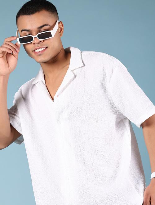 men textured cuban collared loose fit casual shirt - 21795199 - Very Small Image - 1