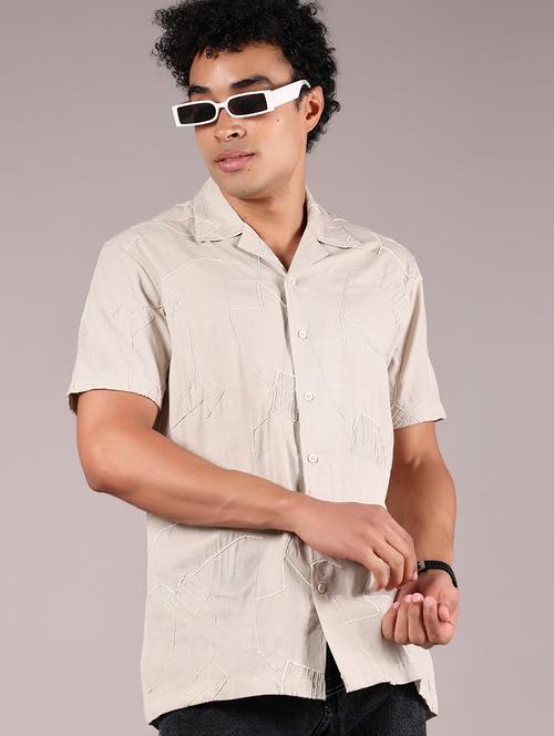 men textured cuban collared casual shirt - 21795209 - Very Small Image - 1