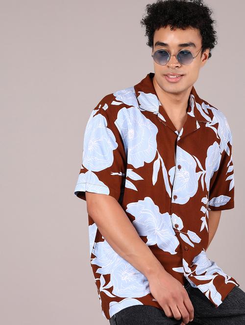 men floral printed short sleeve loose fit casual shirt - 21795228 - Very Small Image - 1