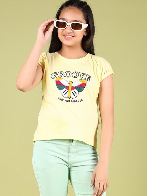 yellow cotton chest print tee - 21795386 - Very Small Image - 1