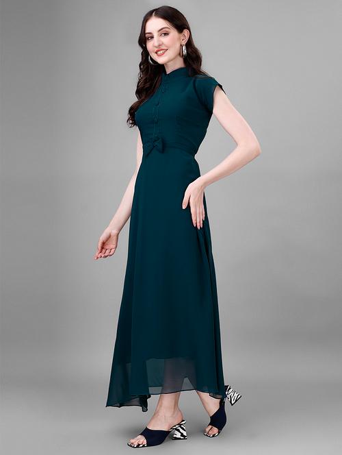 women mandarin neck fit & flared maxi dress - 21796566 - Very Small Image - 1