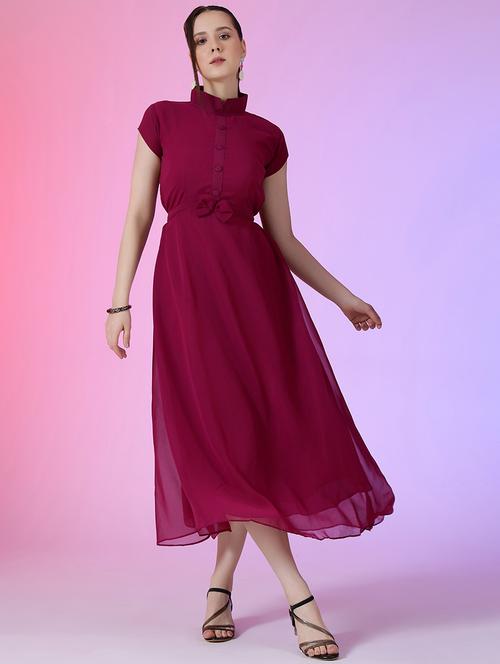 women mandarin neck fit & flared maxi dress - 21796579 - Very Small Image - 1