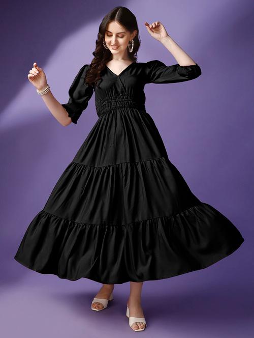 women puff sleeves overlap neck tiered dress - 21796643 - Very Small Image - 1