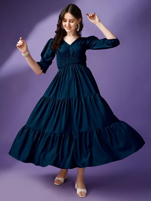women puff sleeves overlap neck tiered dress - 21796644 - Very Small Image - 1