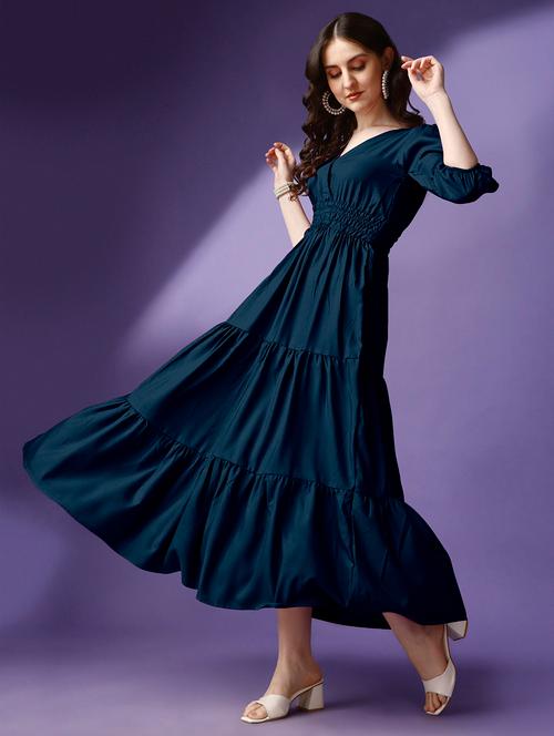 women puff sleeves overlap neck tiered dress - 21796646 - Very Small Image - 1