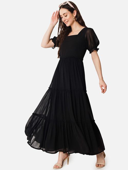 women puff sleeves overlap neck tiered dress - 21796660 - Very Small Image - 1