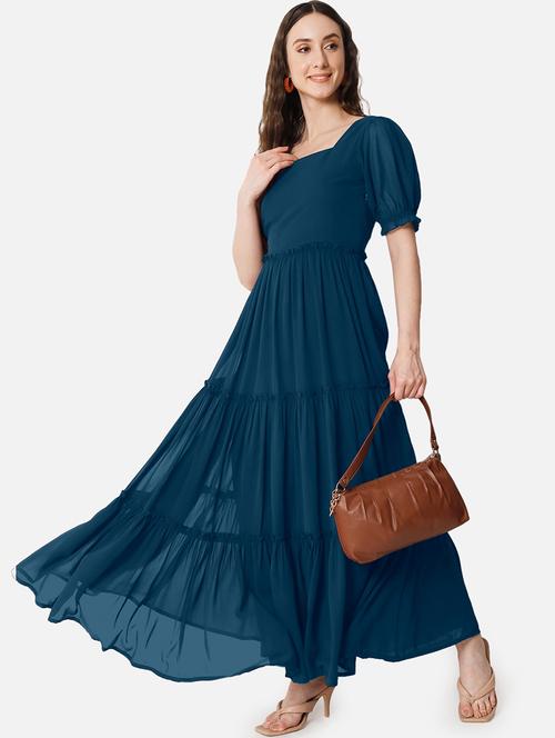 women puff sleeves overlap neck tiered dress - 21796661 - Very Small Image - 1
