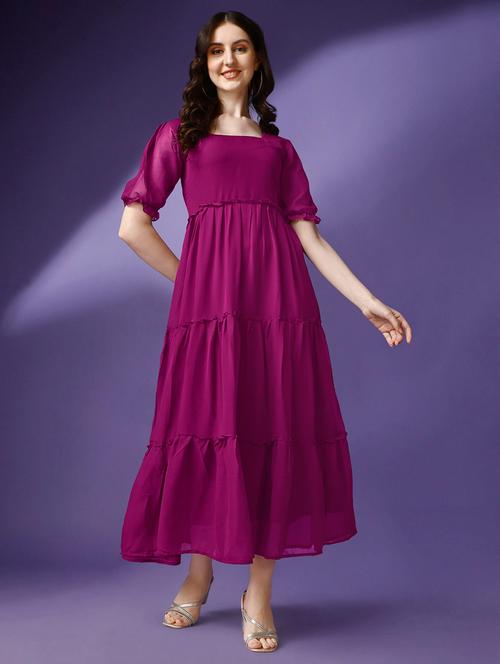 women puff sleeves square neck tiered dress - 21796671 - Very Small Image - 1