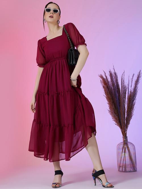 women puff sleeves square neck tiered dress - 21796683 - Very Small Image - 1