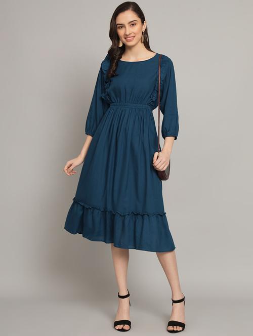 women solid round neck tiered dress - 21796701 - Very Small Image - 1