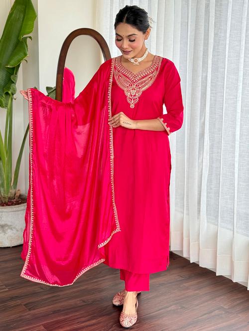 women three quarter sleeve kurta pant with dupatta set - 21796939 - Very Small Image - 1