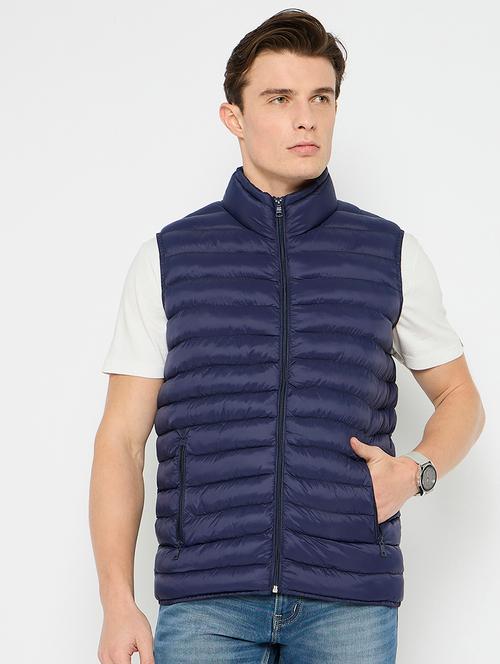 men solid stand collar sleeveless quilted jacket - 21797014 - Very Small Image - 1