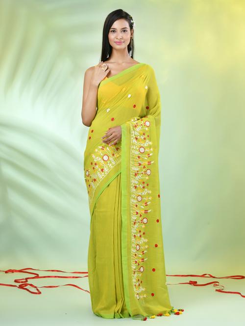 women lime embroidered saree with blouse - 21839597 - Very Small Image - 1