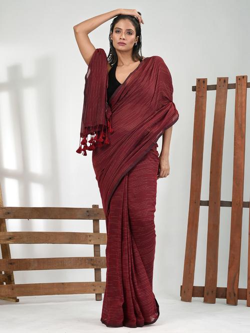 women maroon handloom saree with blouse - 21839783 - Very Small Image - 1