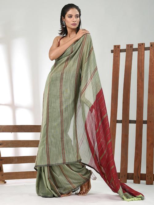 women striped handloom saree with blouse - 21839830 - Very Small Image - 1